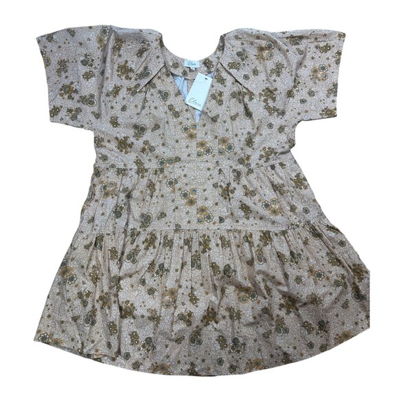 NWT Elan Oversized Floral Mini Dress Tan Folk floral Size Small - Picture 2 of 6